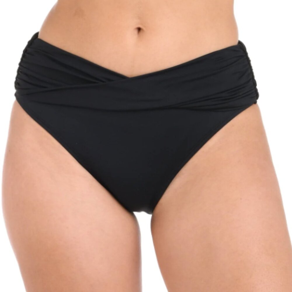 LA BLANCA Island Goddess Mid-Waist Twist Front Swim Bottom, Black 10 NWOT